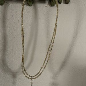 Green beaded leaf necklace about 14in.